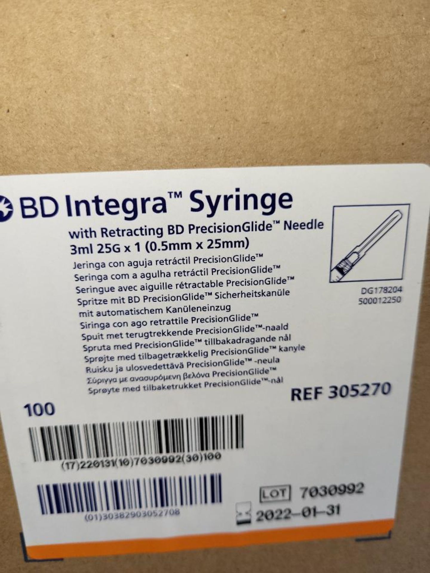 Lot of 500 3 mL BD Integra Retracting Safety Syringe with 25 G x 1 in.