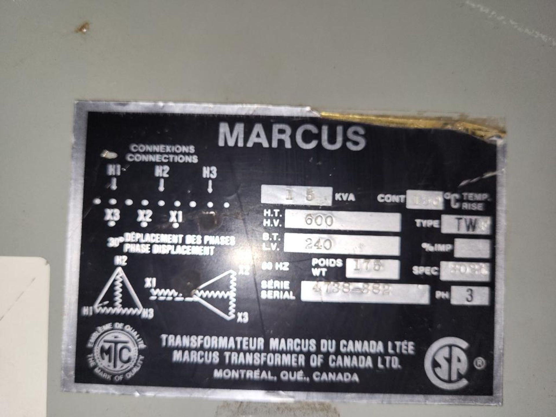 Marcus 15 KVA Transformer - Image 2 of 2