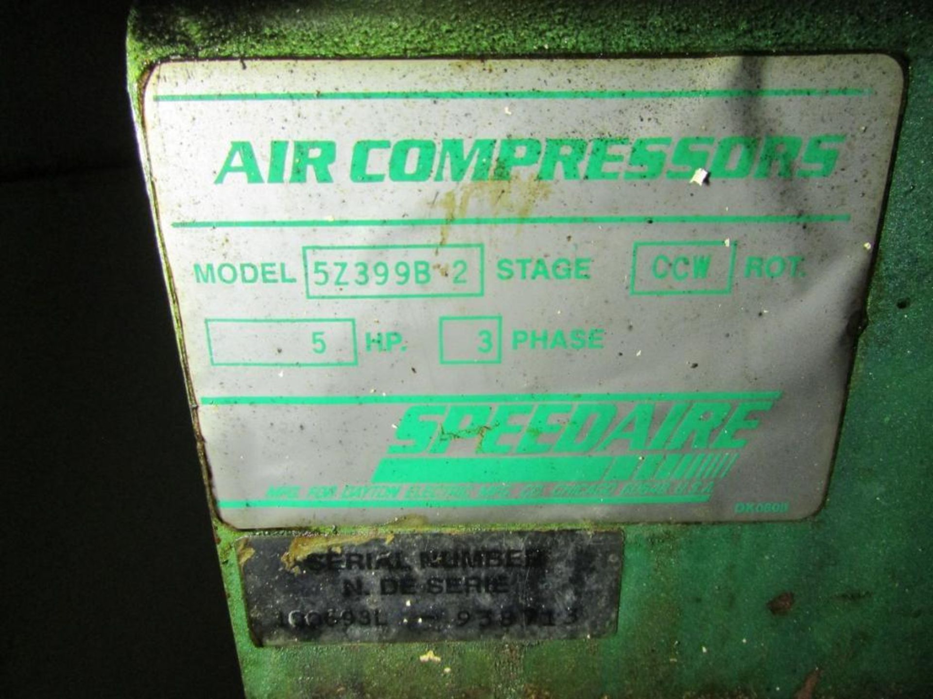 Speedaire 5Z399B-2 5HP Vertical Tank Mounted Air Compressor. 208-230/460V 3PH. S/N- 100693L-938713 - Image 5 of 5