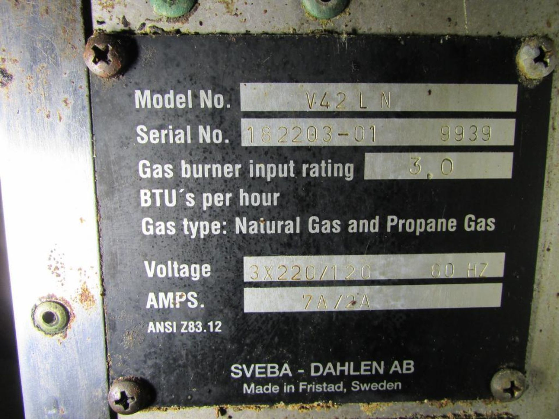 Sveba-Dahlen AB V42LN Natural Gas Industrial Double Rack Oven. 44"x74" Door, 56"x42"x75" Oven Chambe - Image 9 of 9