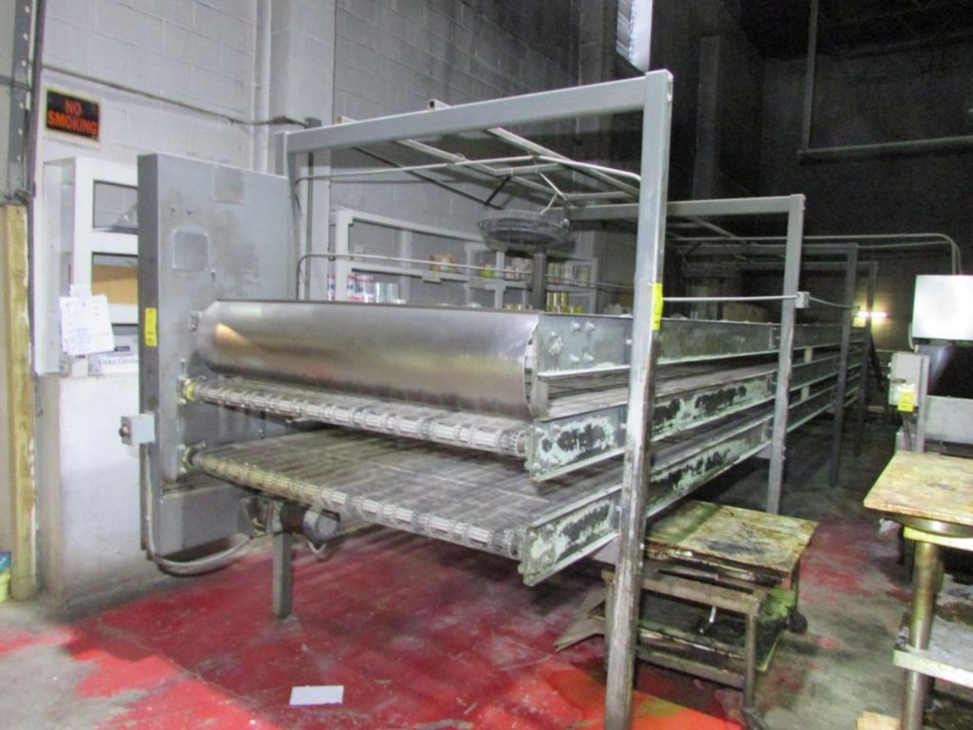 DOC Machine Works 3-Tier 64" W Cooling Conveyor System, Approx 95' Total Length (2) Half Moon Convey