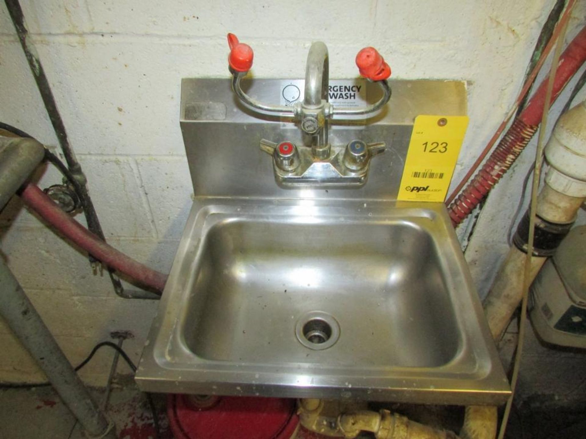 LOT: Stainless Steel Hand Sink with Emergency Eyewash Attachment, Soap and Paper Towel Dispensers, a - Image 2 of 4