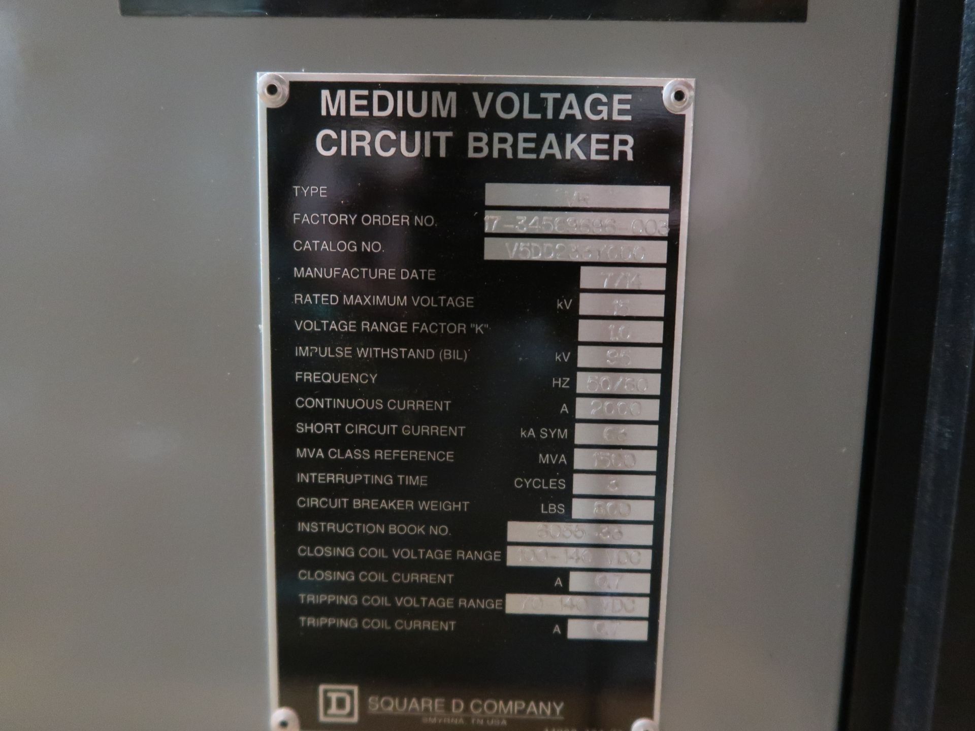 Square D VR 15 KVA medium voltage circuit breaker - Image 3 of 3