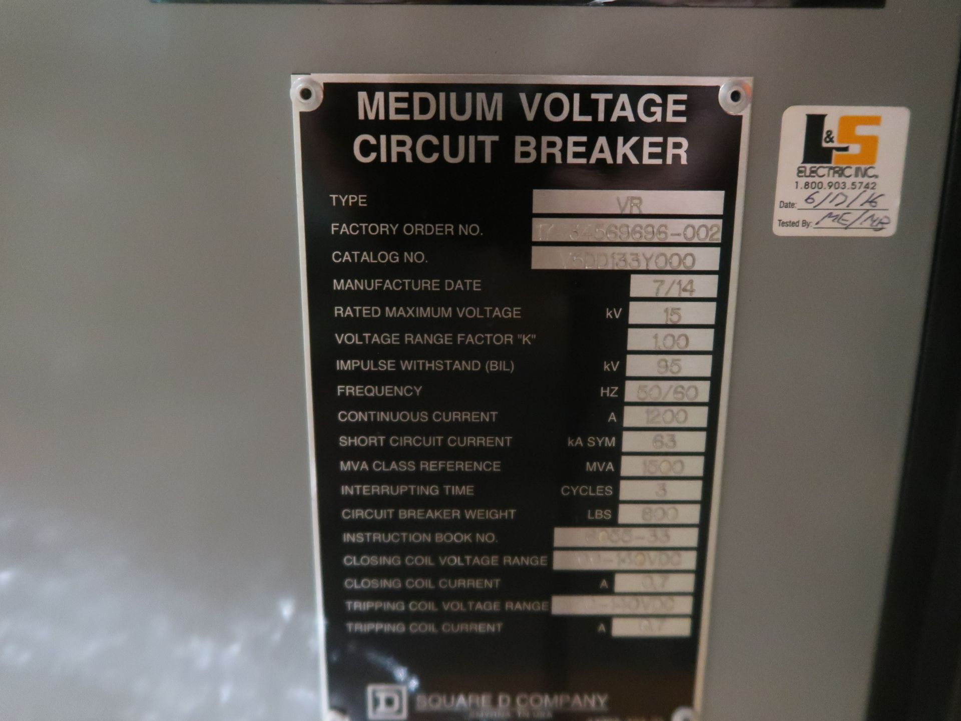 Square D VR 15 KVA medium voltage circuit breaker - Image 3 of 3