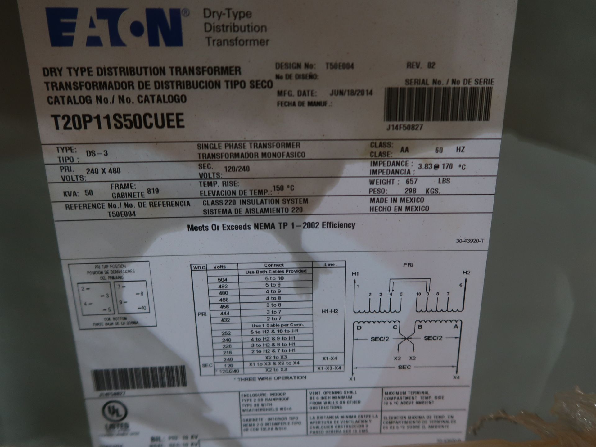 Eaton 50 KVA dry type transformer - Image 2 of 2