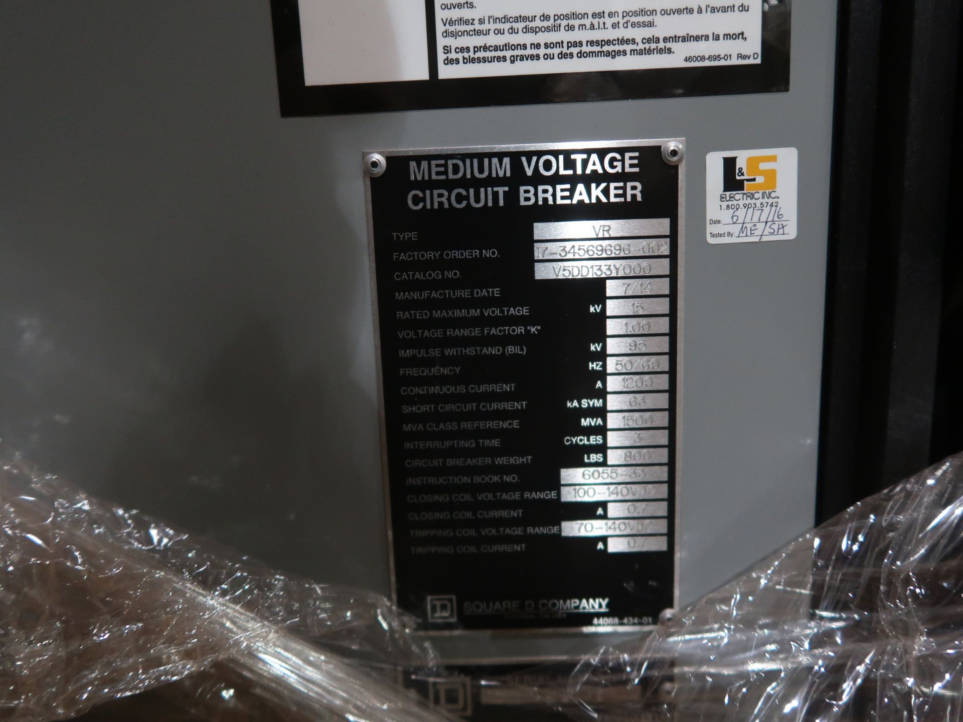Square D VR 15 KVA medium voltage circuit breaker - Image 3 of 3