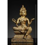 Arte Sud-Est Asiatico A gilt bronze figure of Phra Phrom Thailand, Rattanakosin (1782-1932) .