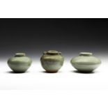 Arte Cinese Three celadon glazed pottery containers China, Song dynasty (960-1279) .
