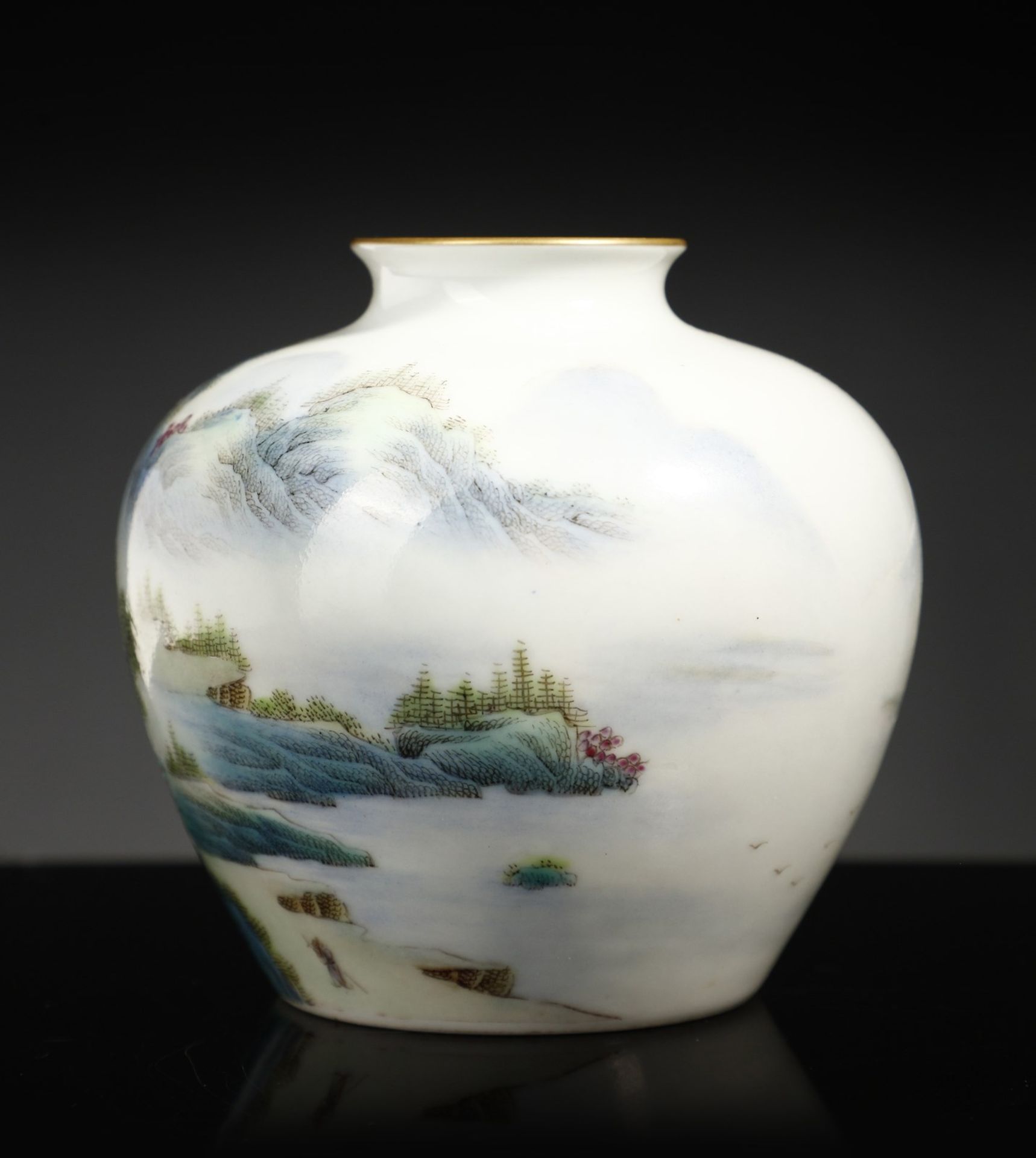 Arte Cinese  A famille rose brush washer painted with landscape China, Qing dynasty, Guangxu mark an - Bild 2 aus 4