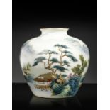 Arte Cinese A famille rose brush washer painted with landscape China, Qing dynasty, Guangxu mark an