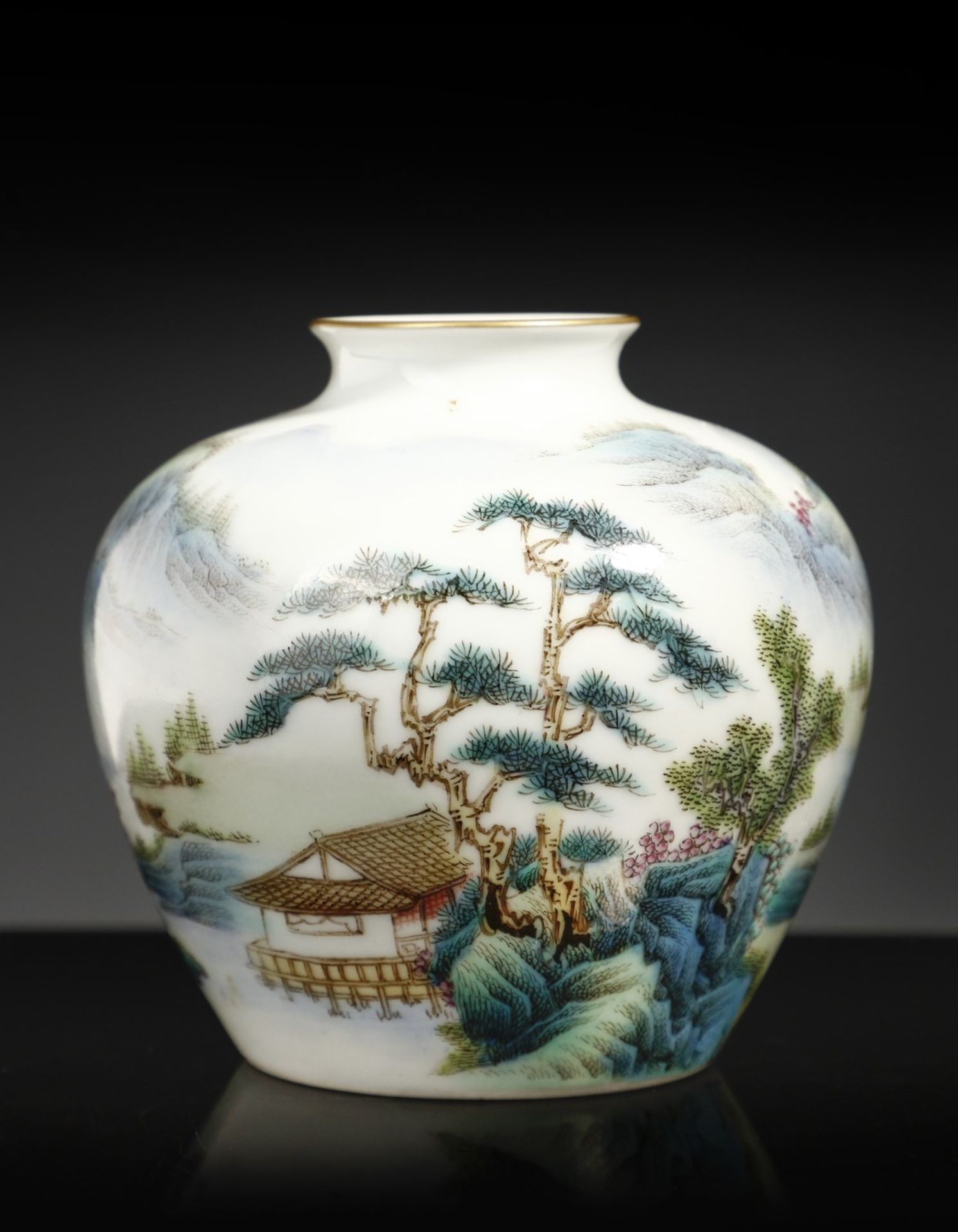 Arte Cinese A famille rose brush washer painted with landscape China, Qing dynasty, Guangxu mark an