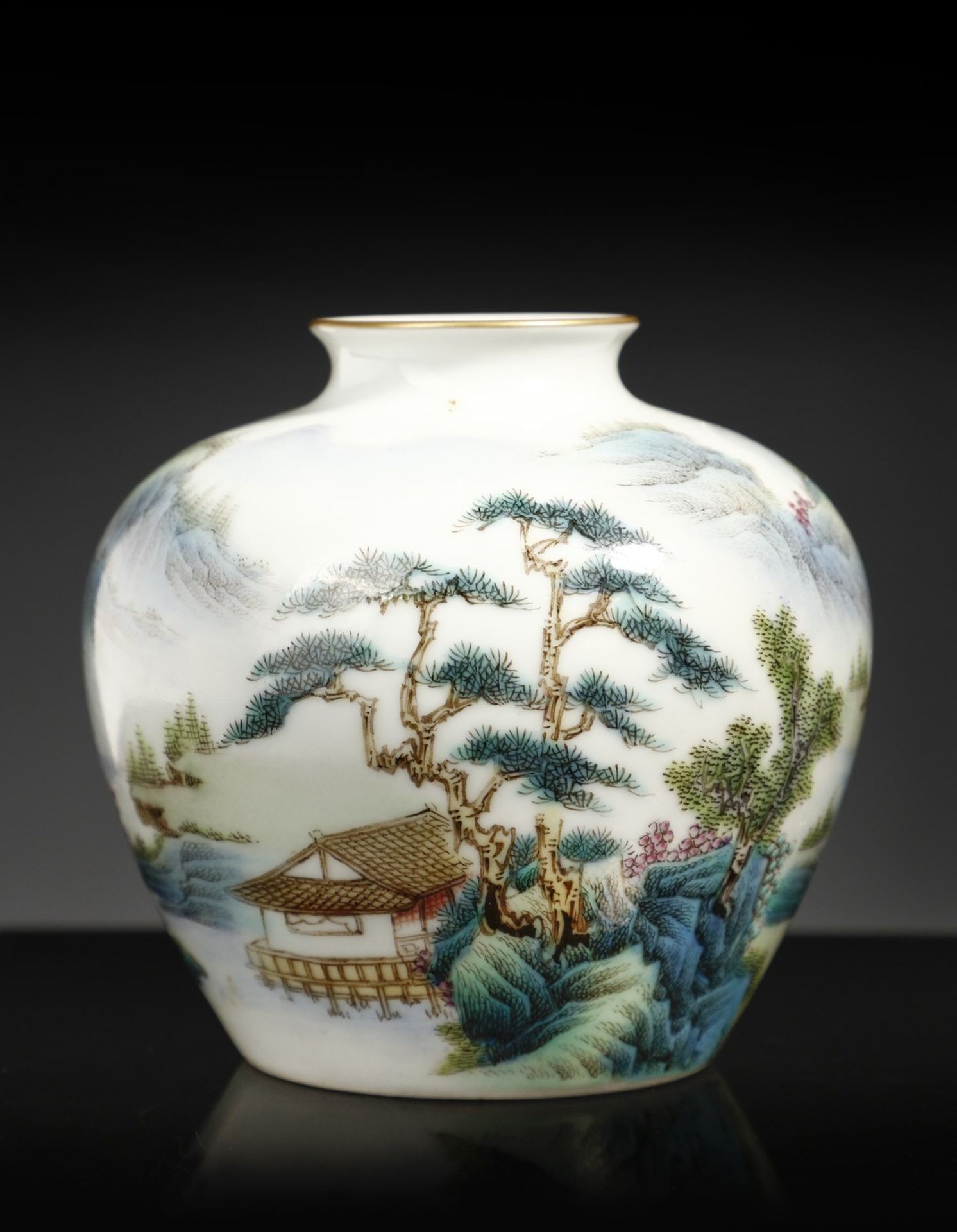 Arte Cinese  A famille rose brush washer painted with landscape China, Qing dynasty, Guangxu mark an