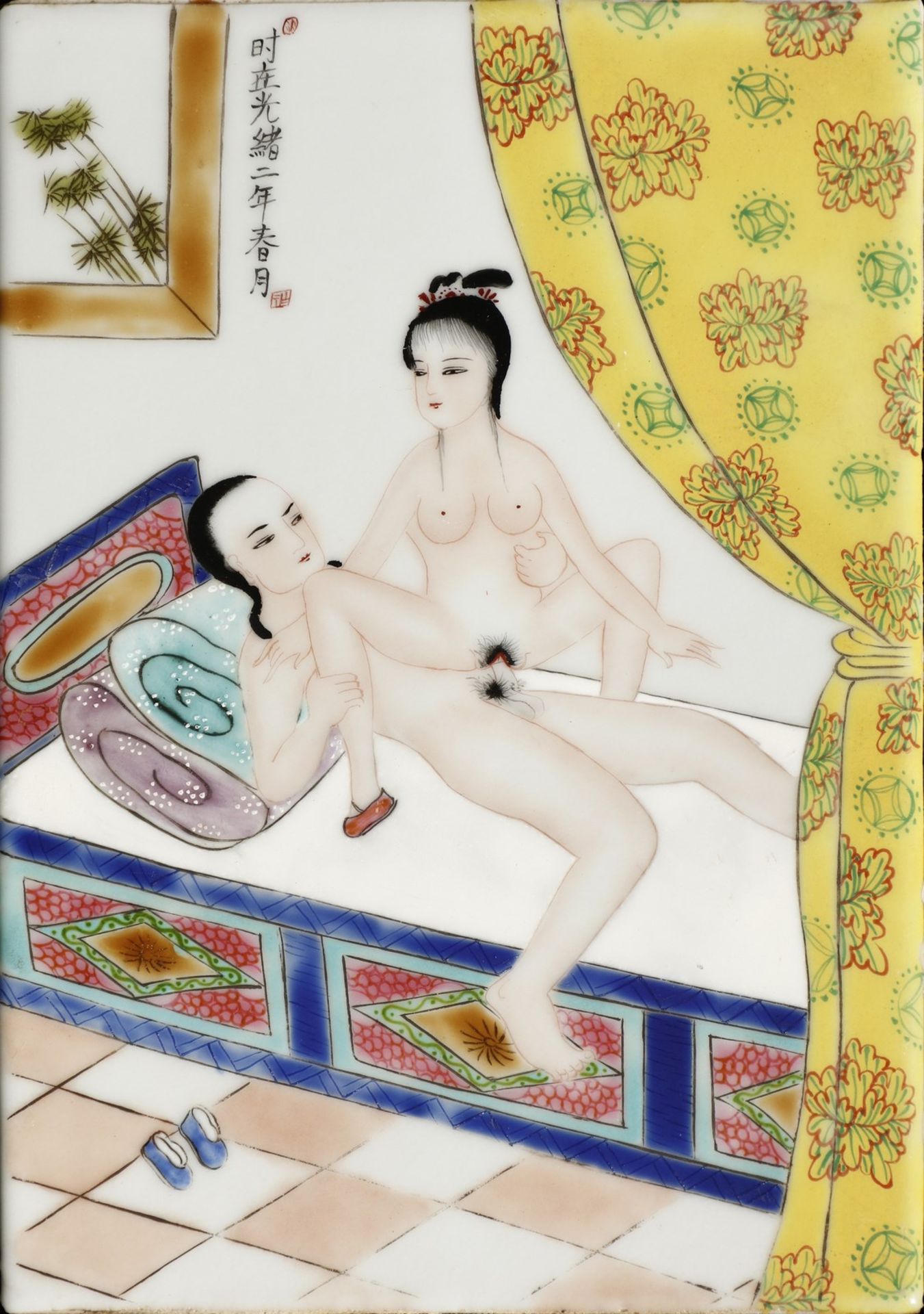Arte Cinese  A group of eight porcelain tiles painted with erotic scenes  China, Qing dynasty, 19th  - Bild 9 aus 10