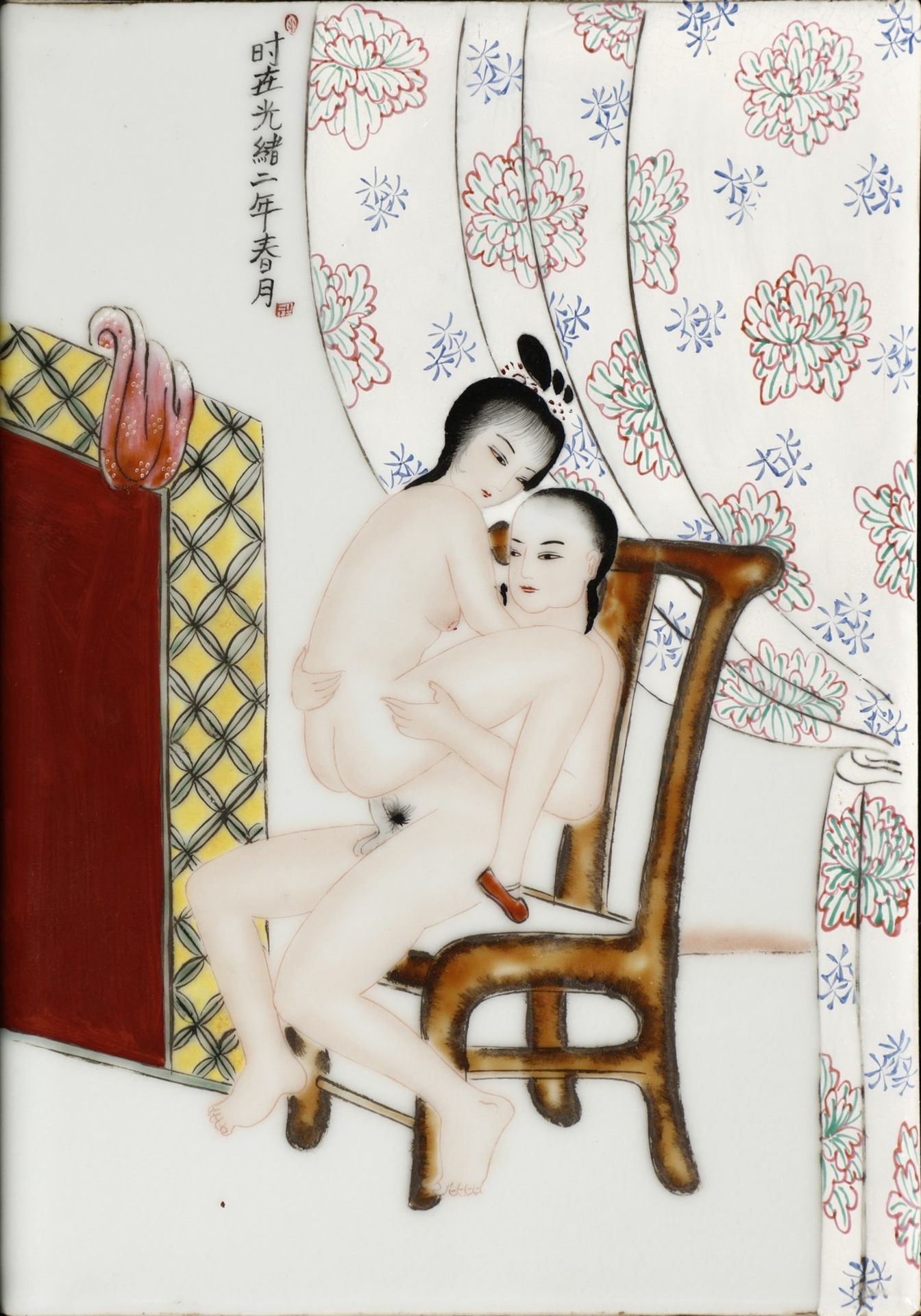 Arte Cinese  A group of eight porcelain tiles painted with erotic scenes  China, Qing dynasty, 19th  - Bild 3 aus 10
