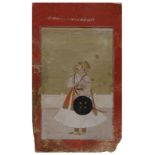 Arte Indiana A miniature painting portraying a standing MaharajaNorthern India, Rajasthan, possibly