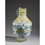 Arte Cinese A monumental pottery vase decorated with landscape and bearing a Qianlong six character