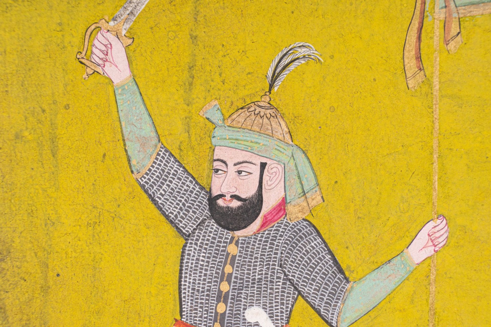 Arte Indiana A miniature painting depicting a warrior with horse and groomSouthern India, Deccan, 1 - Image 2 of 3