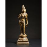 Arte Indiana A large bronze figure of standing Devi by Varadha Rajan Southern India, Tamil Nadu, 90