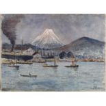 ARTE GIAPPONESE Painting depicting the mount Fuji landscape Japan, early 20th century Oil on canvas