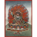 Arte Himalayana Thangka on silk depicting Bernagchen MahakalaTibet, 20th century .
