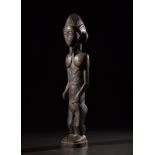 Baule - Costa d'Avorio Male figure of ancestor.Hardwood with dark patina.Signs of use.A restoration