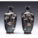 A pair of enamel cloisonnè vases decorated with blossoming branches Japan, Meiji period, 19th