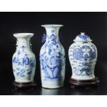 A group of three blue and white porcelain vases China, 20th century
