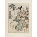 Three woodblock prints depicting Bijin Japan, early 19th century Cm 23,50 x 35,50