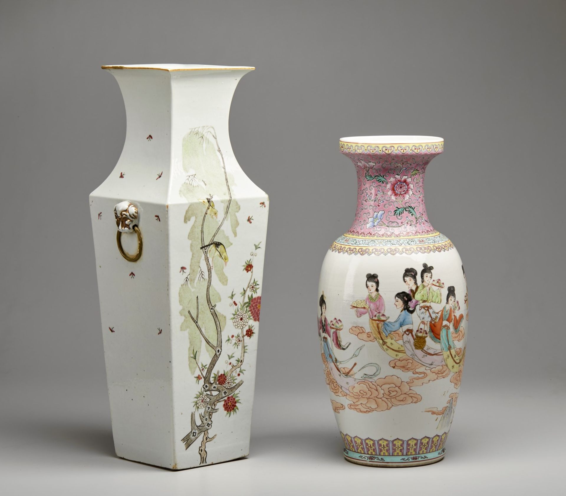 Two famille rose porcelain vases China, first half 20th century Cm 57,50