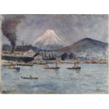 Painting depicting the mount Fuji landscape Japan, early 20th century Oil on canvas Cm 39,00 x 29,