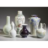 A group of six porcelain vases China, Qing dynasty, 19th century Including A claire de lune glazed