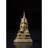 A gilt lacquered bronze figure of Buddha Thailandia, Rattanakosin, 19th century Cm 12,50 x 19,50