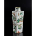 A faceted famille verte porcelain vase China, Qing dynasty, Kangxi mark and period defects. Cm 8,