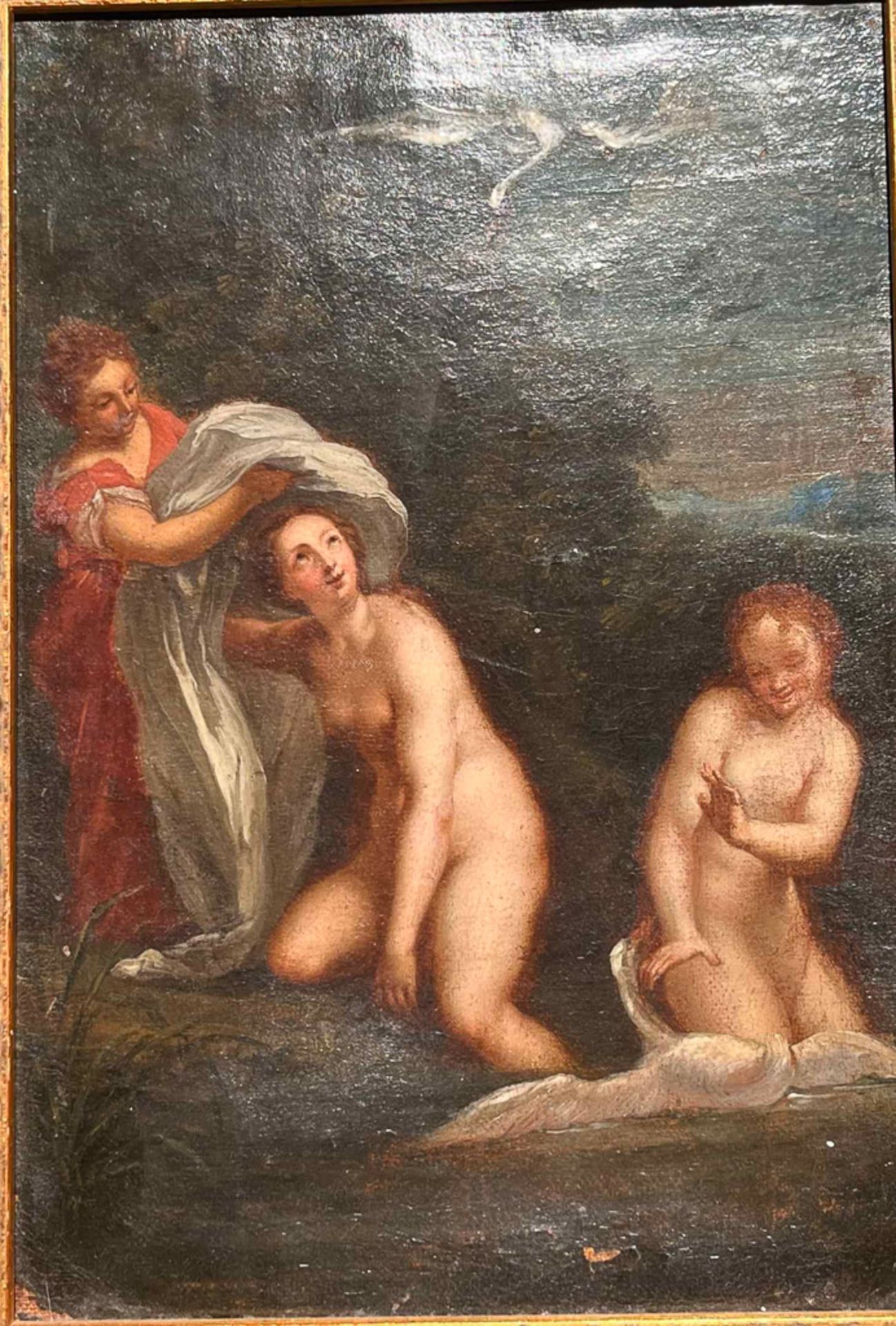 ÉCOLE DU XVIIE - LEDA ET LE CYGNE, LES BAIGNEUSES