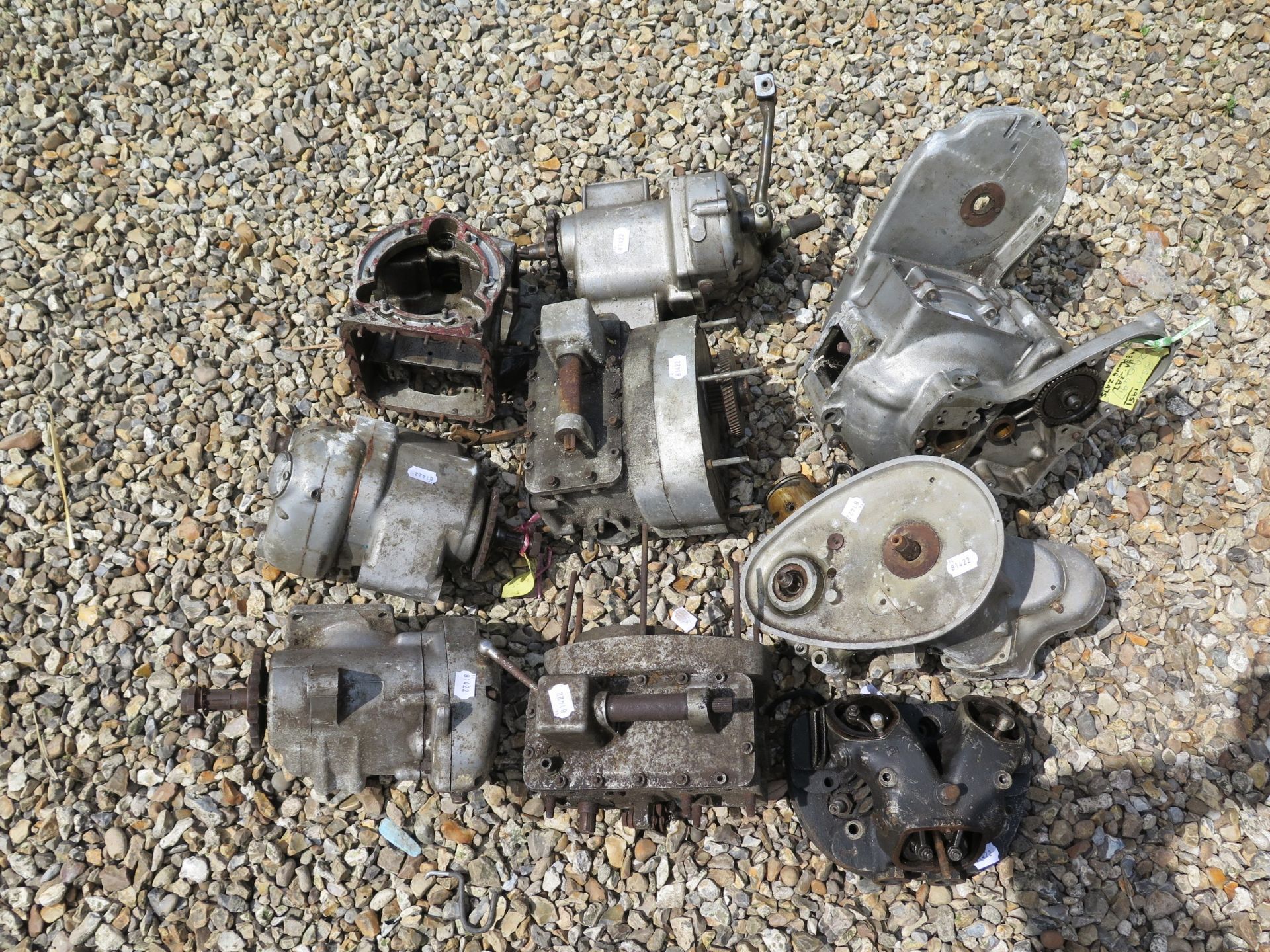 Assorted gearboxes, crankcases and a cylinder head Being sold without reserve