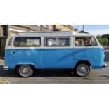 1976 VW Late Bay Window Camper Van Registration number LGY 254P White over blue with blue interior