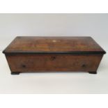 A 19th century4 airs music box, in a walnut case, inlaid with mother of pearl, brass, ebony and