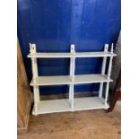 A painted three tier wall shelf, 79 cm wide, and a mahogany double bed frame by Heals (2) The