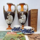 A pair of Roman revival porcelain vases, and assorted items (3 boxes)