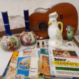 A Kirsbana acoustic guitar, a pair of vases, a parrot jug, a figure of a parrot, and other items (