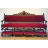 A 19th century French snooker/billiard bench, by E Vernis, Lyon, with a carved top rail, padded back