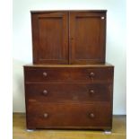 A 19th century oak chest, having three drawers, 101 cm wide, and an oak cupboard, 94 cm wide (2) Top