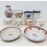 A 19th century Chinese export ware jug, decorated flowers, and various cups and saucers (box)