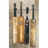 A Slazenger Sykes Don Bradman cricket bat, and three other vintage cricket bats (4)
