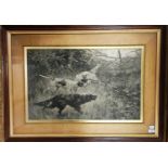 A 19th century print, Steady, and its pair, Drop, 52 x 78 cm, in oak frames Remnants of gallery