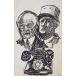 John Randall Bratby (British 1928-1992), a portrait of Adenaur and Charles De Gaulle, pencil and