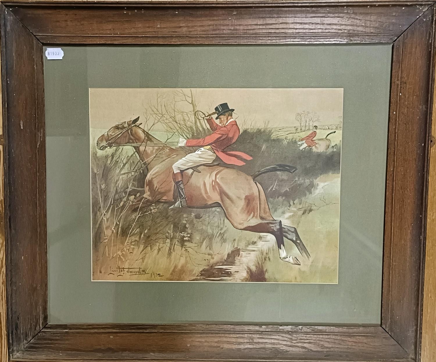 After Lionel Edwards, hunting scene, print, 32 x 45 cm, and three others (4) - Bild 3 aus 8