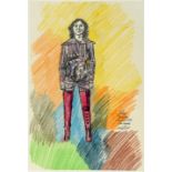 John Randall Bratby (British 1928-1992), Patti In Her Jump Suit, coloured chalks, signed and