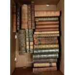 The Works Of Ralph Waldo Emerson, two vols., and assorted leather bound vols. (box)