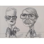 John Springs (British b 1960), Douglas Hurd and John Major, pen and ink, signed, 23 x 31 cm